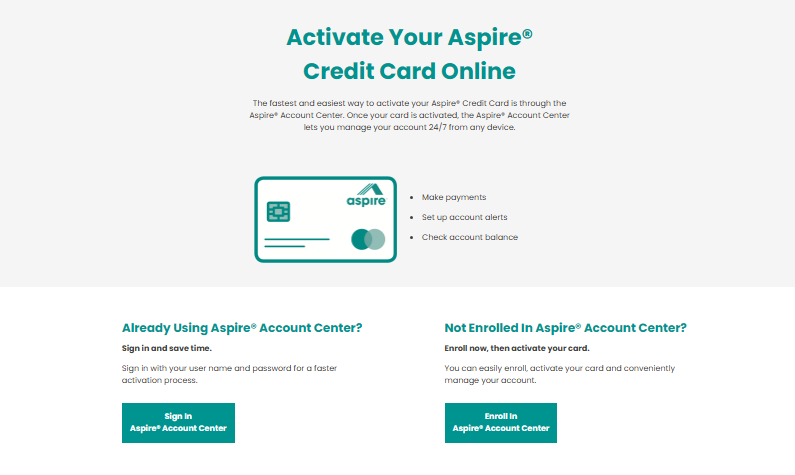 Activate Your Aspire Credit Card Online