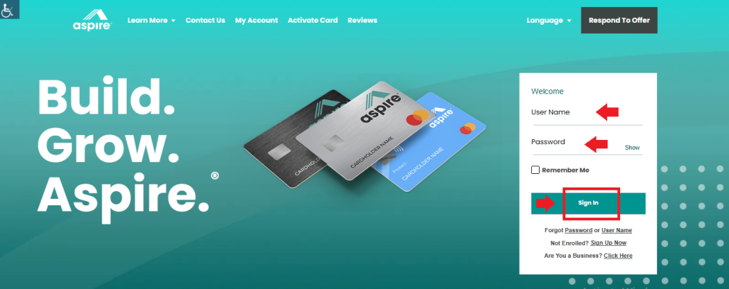 Aspire credit card Login